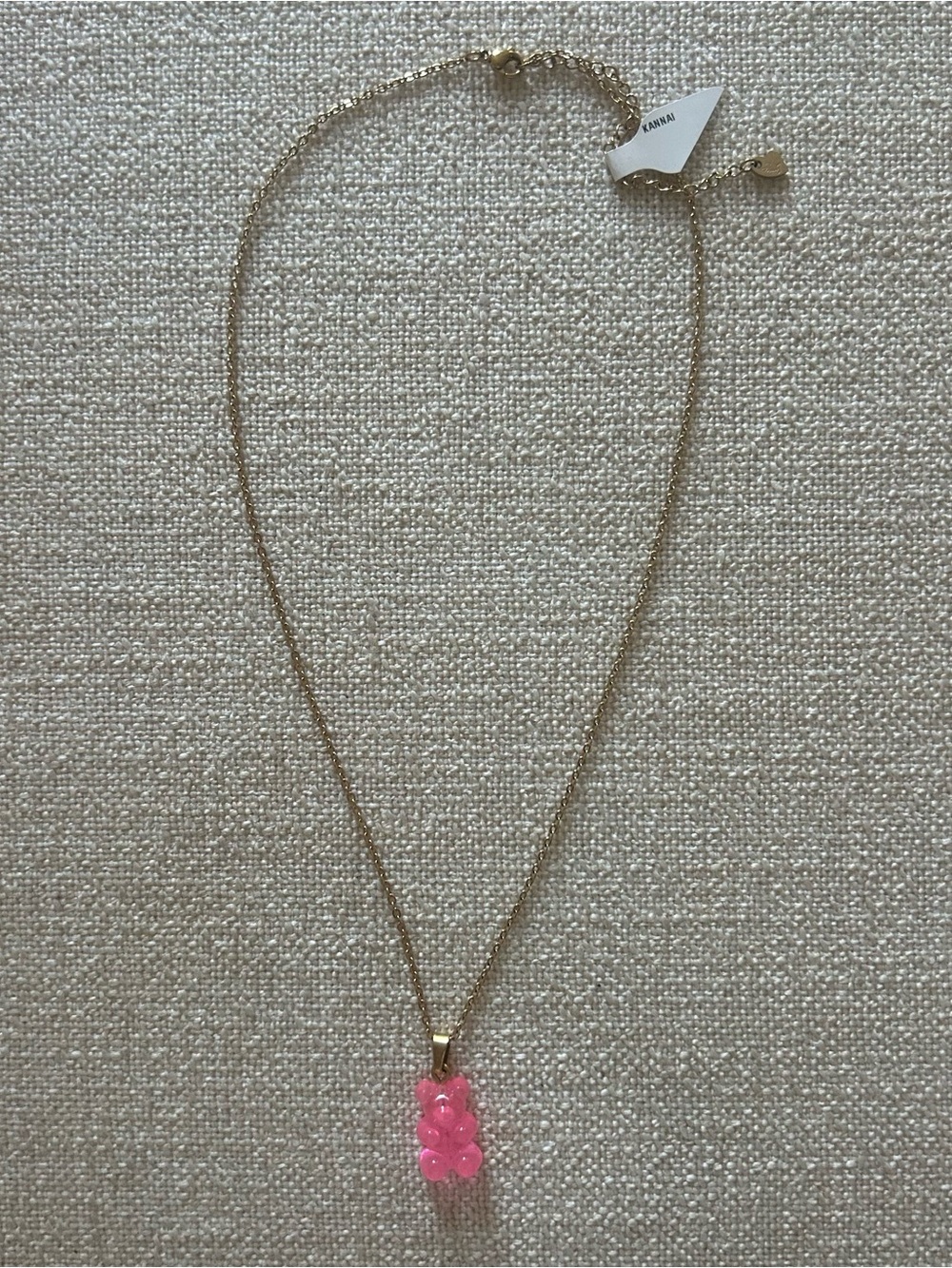 Gold Chain Necklace with Pink Gummy Bear Acrylic Pendant